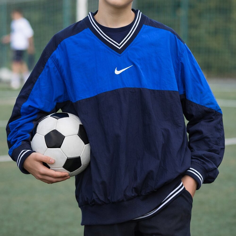 Vintage Nike Y2K Youth L (14–16) Blue Navy Soccer Windbreaker Center Swoosh 90's